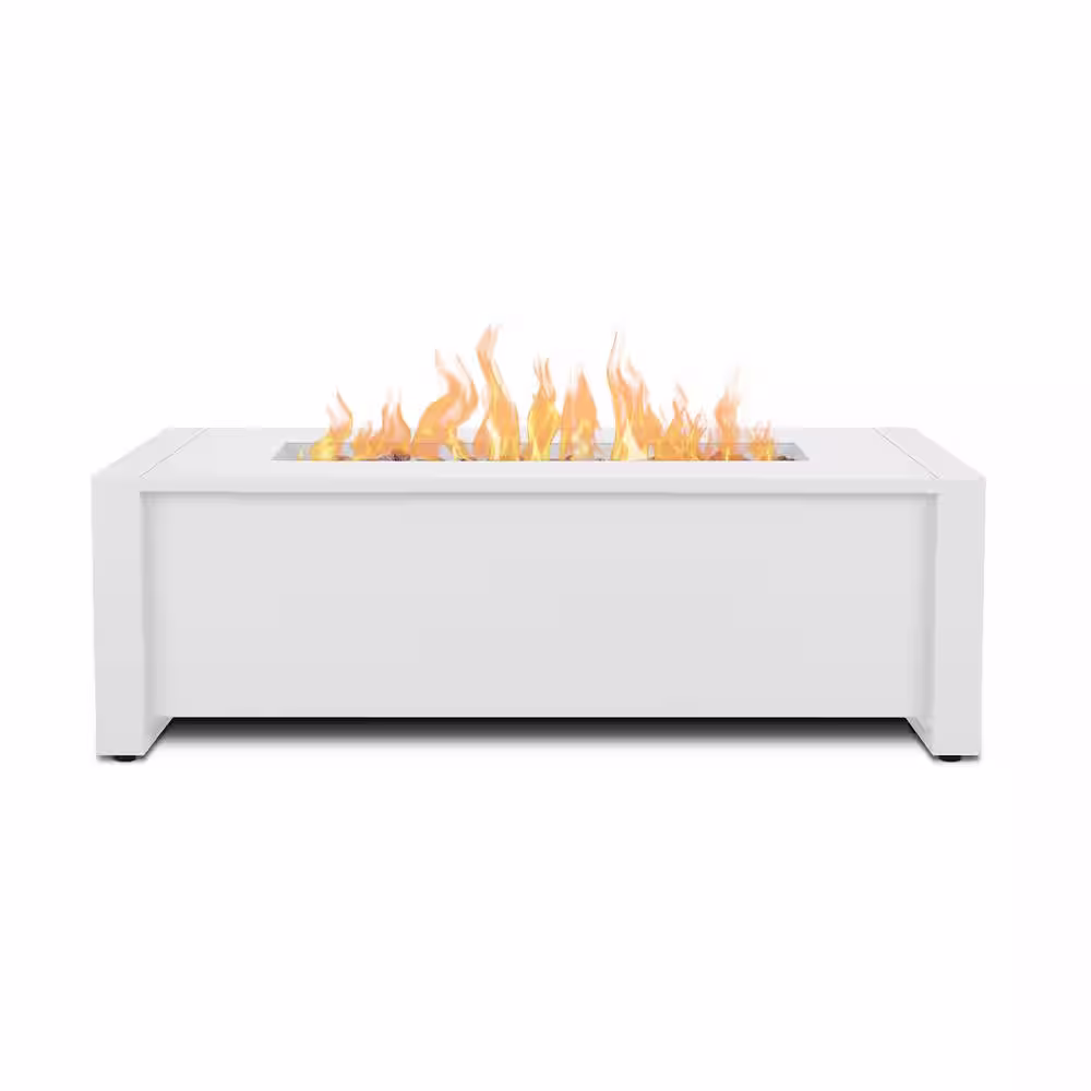Real Flame Keenan 42 in. L x 24 in. W Outdoor Aluminum Propane Fire Table with Protective Cover in White