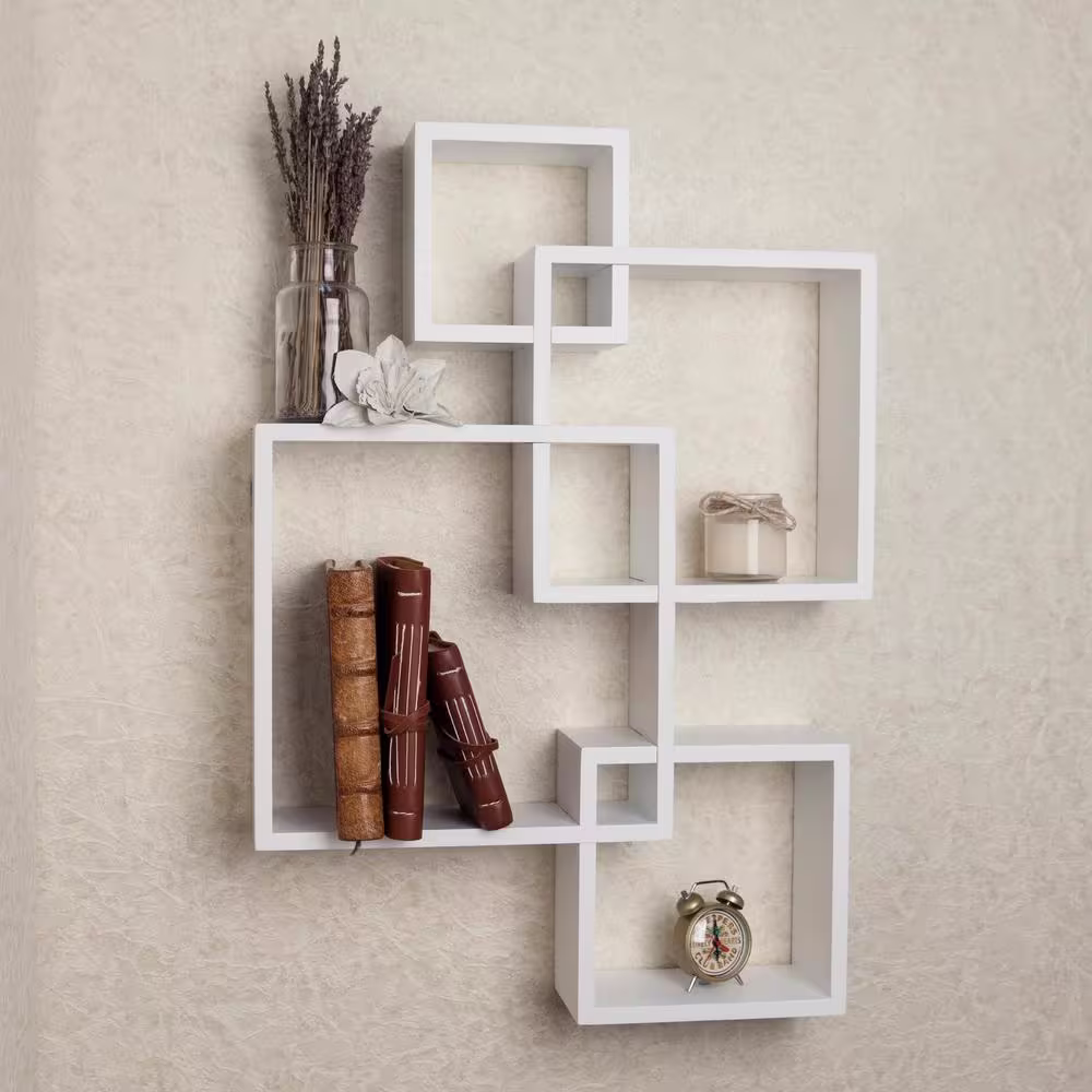 DANYA B Contempo 18 in. x 25.5 in. White MDF Intersecting Cube Shelves
