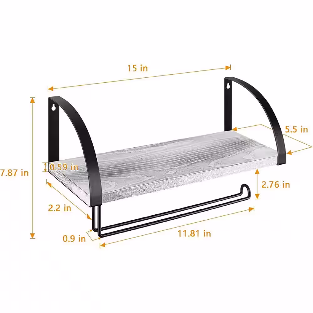 None Wall Mounted Paper Towel Holder with Wood Shelf Gray