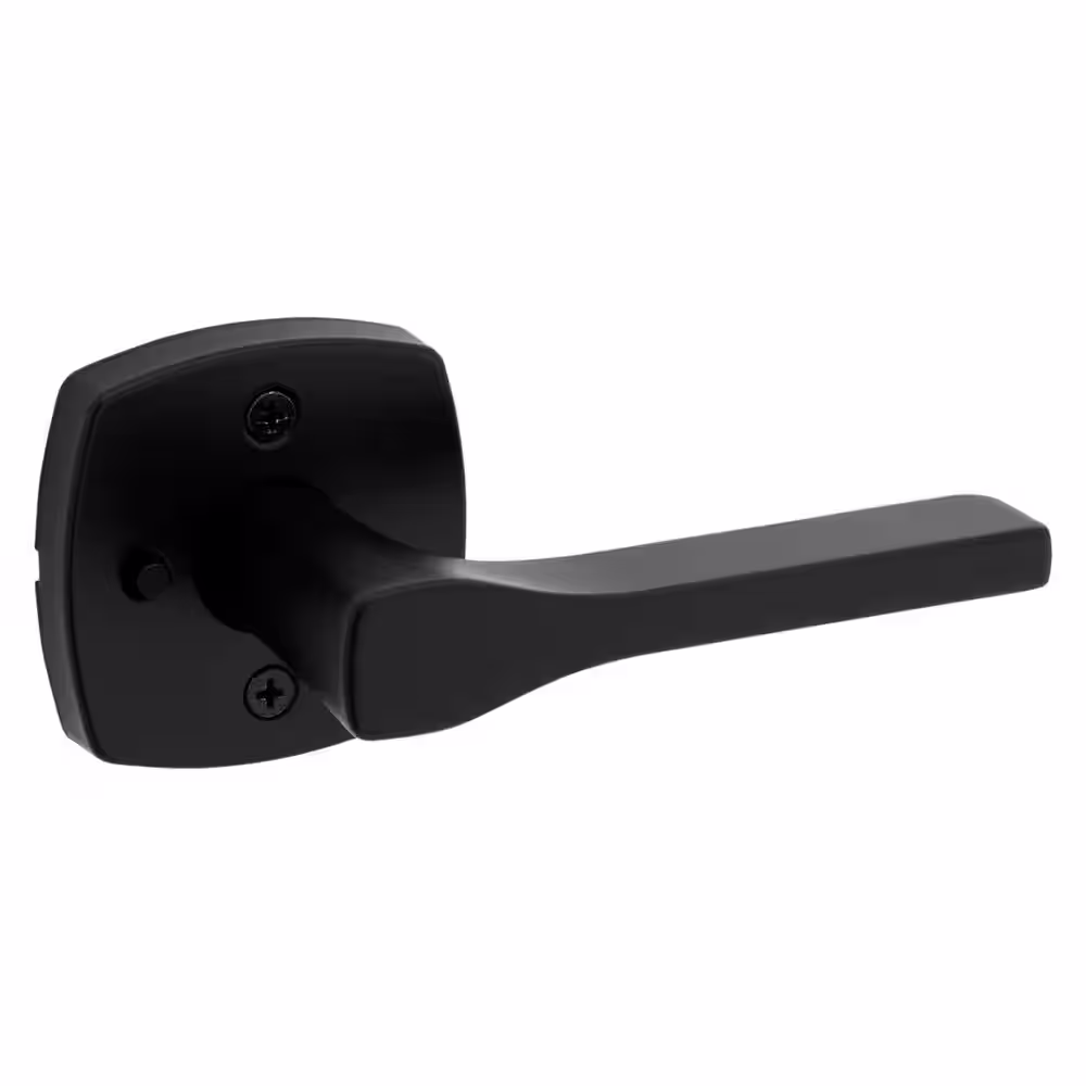 Kwikset Tripoli Matte Black Privacy Bed/Bath Door Lever with Soft Modern Rose