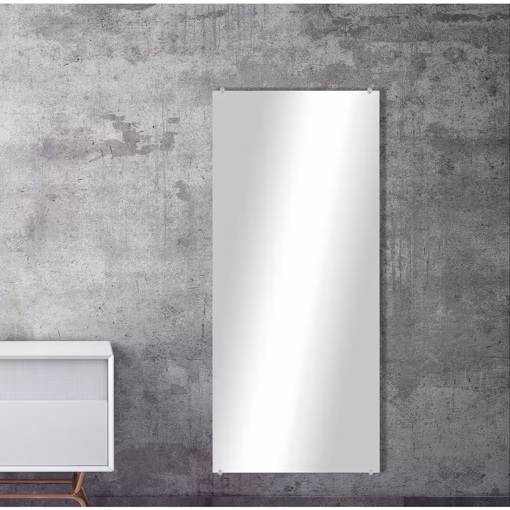 Unbranded Modern Rustic (26in. W x 65in. H) Frameless Rectangular Wall Mirror with Clear Clips