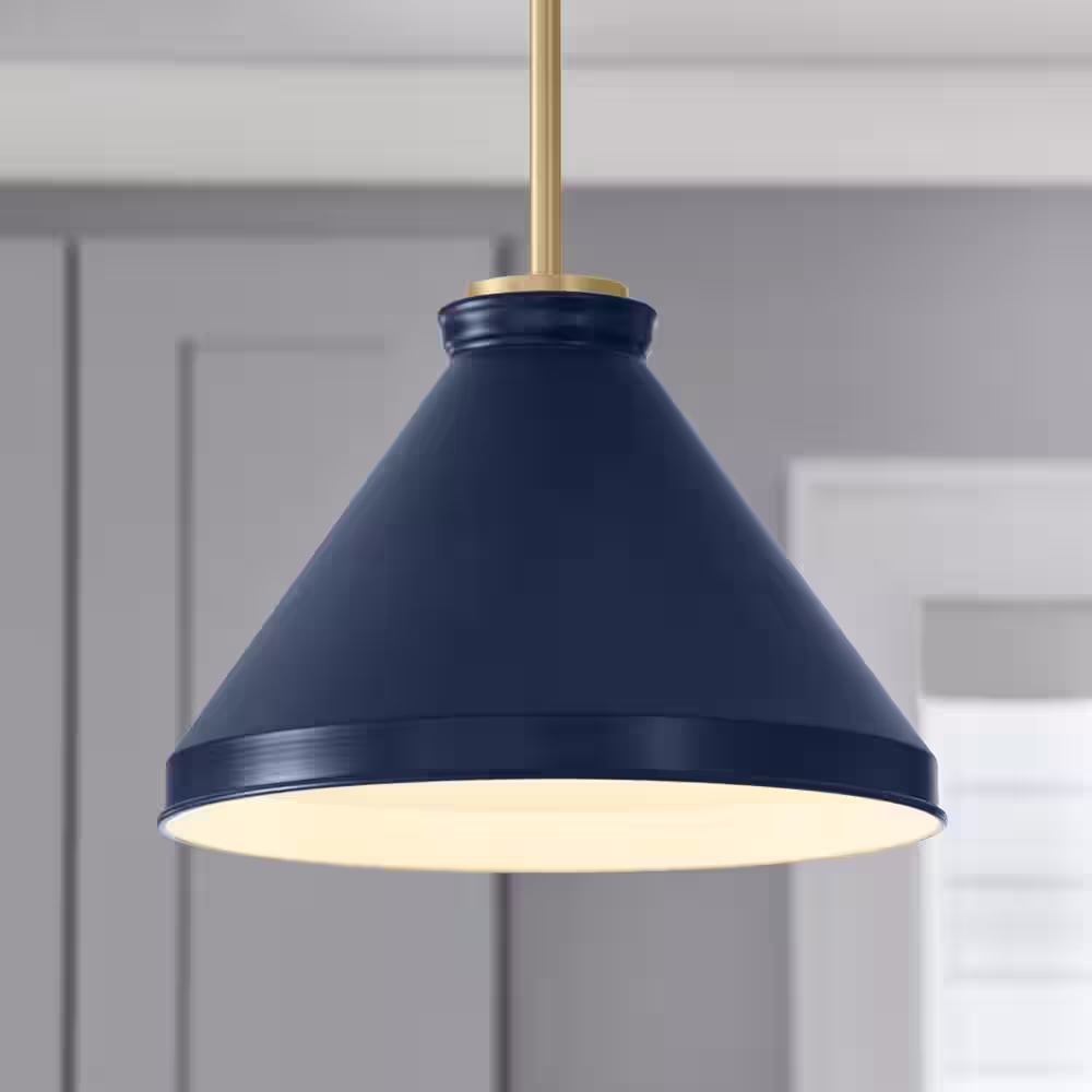 None 2-1/4 in. Large Navy Blue Metal Cone Pendant Light Shade