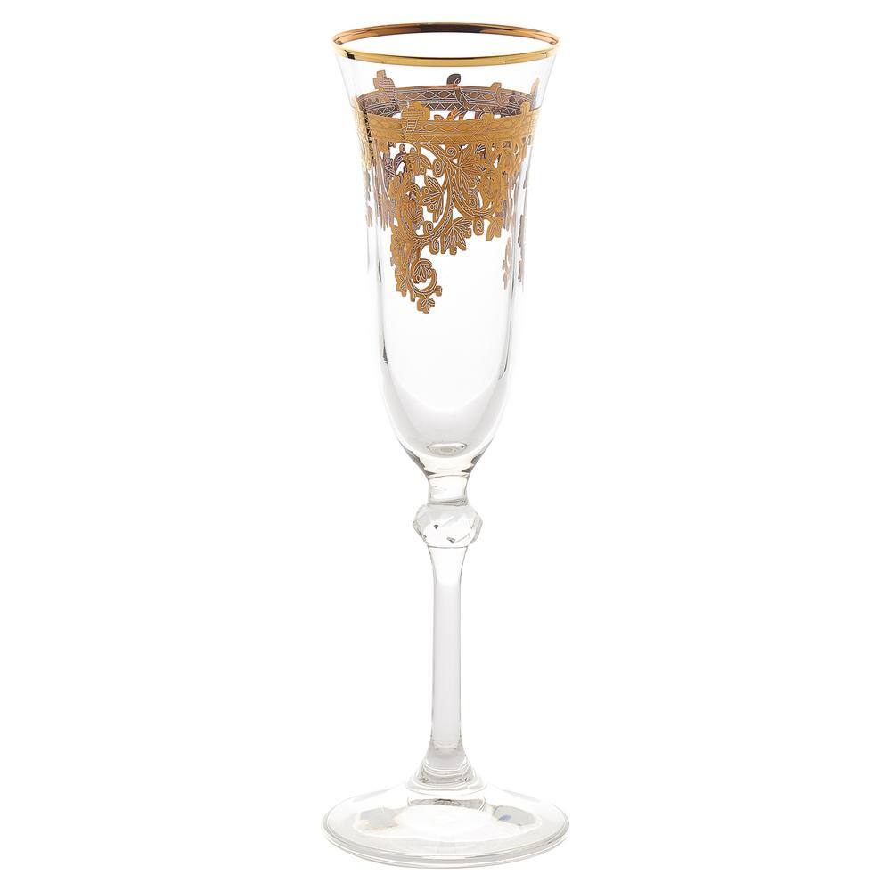 Lorren Home Trends Embellished 24K Gold Crystal Flute Goblets (Set of 4)