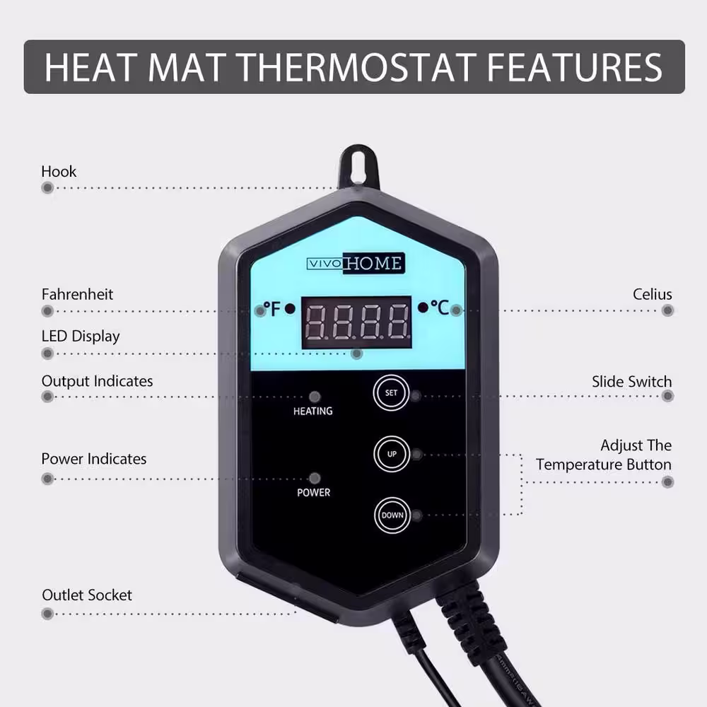 VIVOHOME 40Â°F To 108Â°F Temperature Digital LED Heat Mat Thermostat Controller for Seed Germination