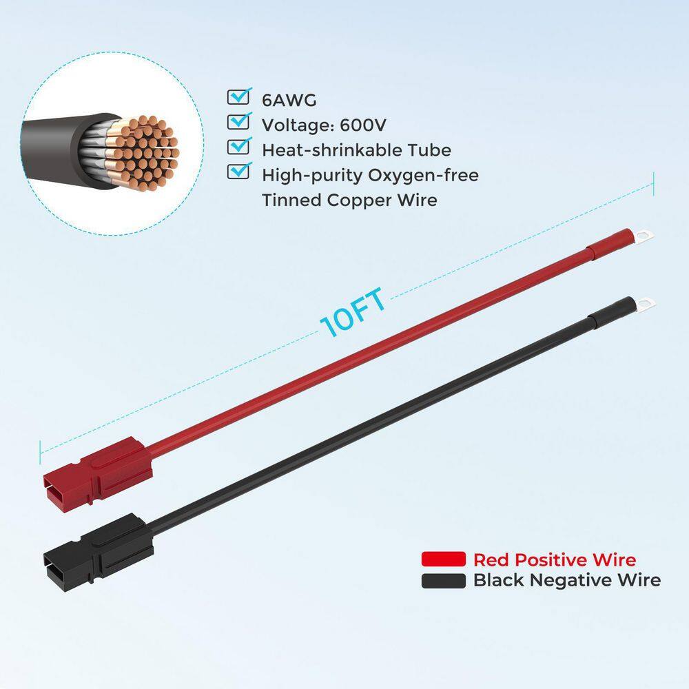 Renogy 10 ft. 6AWG Anderson Adapter Cable PP753/8 in Lugs, Connect REGO DC-DC Battery Charger with Starter Batt and House Batt