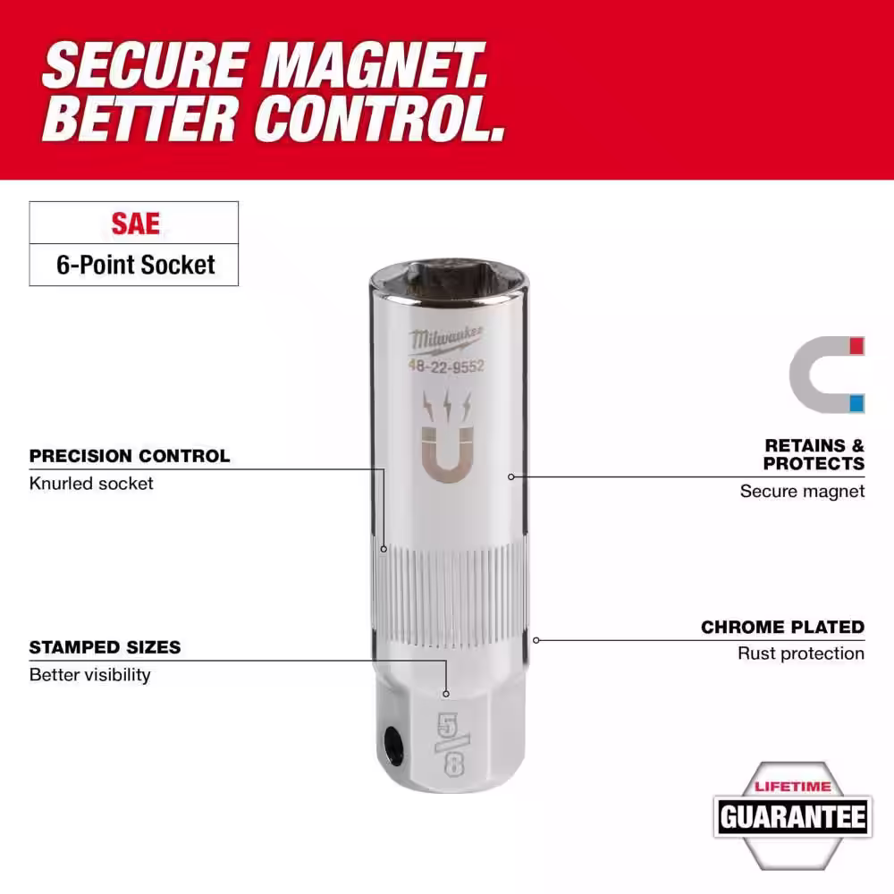 Milwaukee 3/8 in. Drive 5/8 in. Magnetic Spark Plug Socket