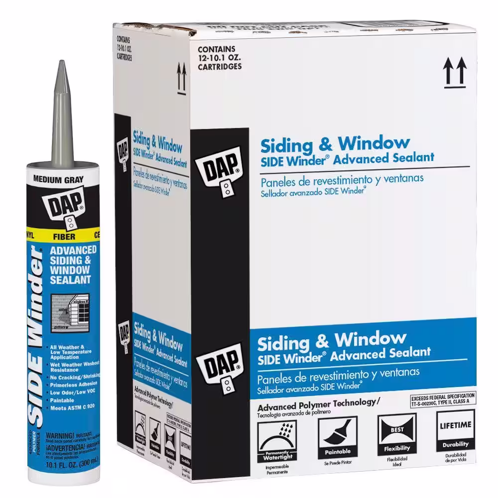 DAP Sidewinder 10.1 oz. Medium Gray Exterior/Interior Polymer Window, Door, and Siding Sealant (12-Pack)