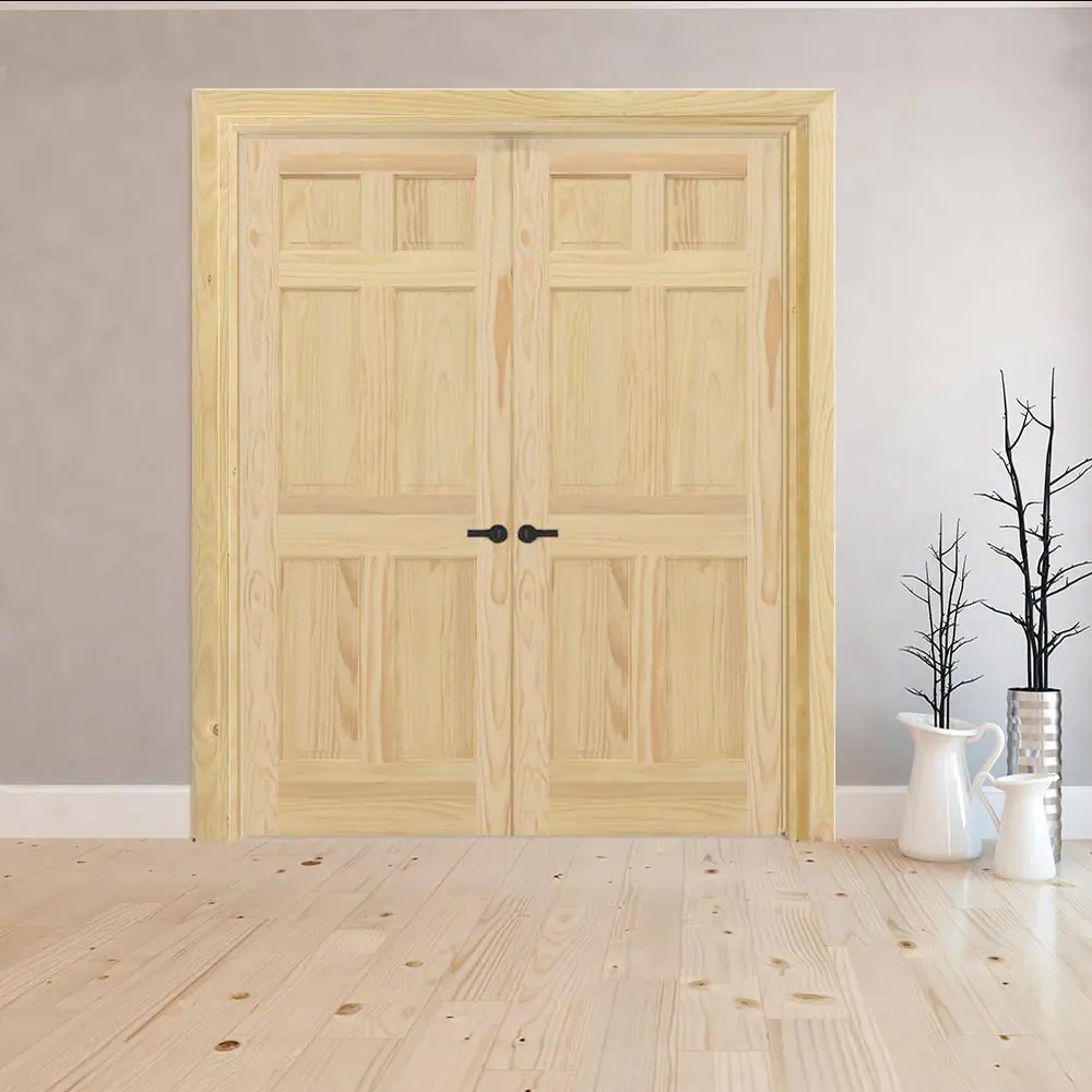 Steves & Sons 48 in. x 80 in. Universal 6-Panel Unfinished Pine Wood Double Prehung Interior French Door with Nickel Hinges