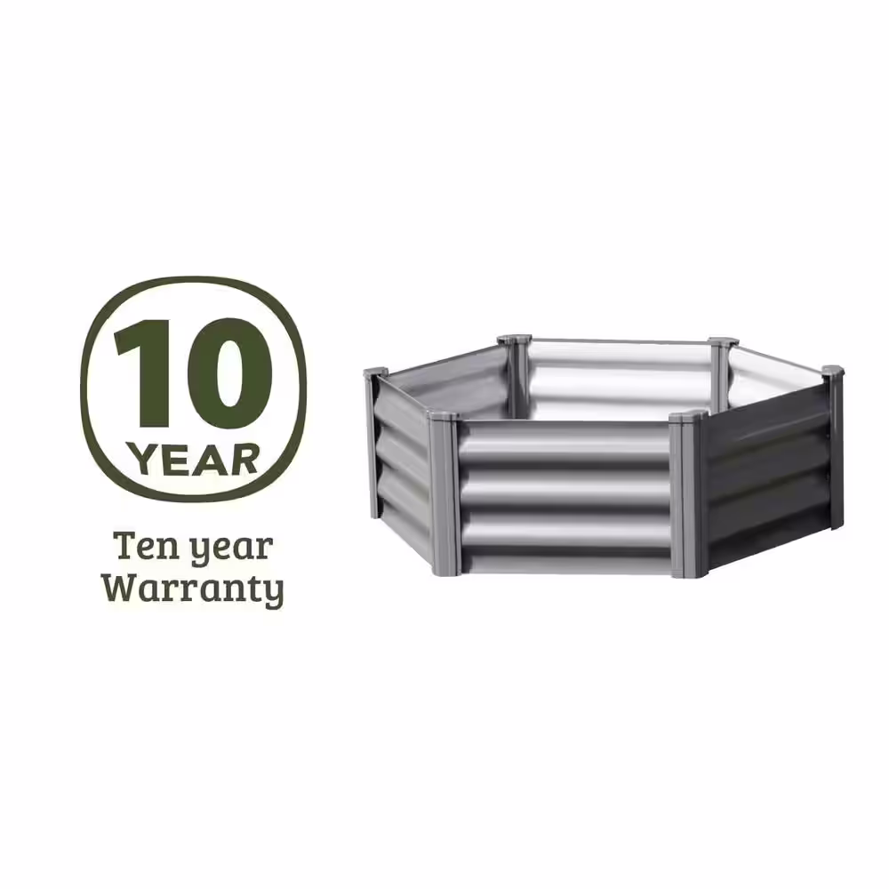 THE ORGANIC GARDEN CO. 39 in. Dia Hexagon Woodland Gray Metal Garden Bed