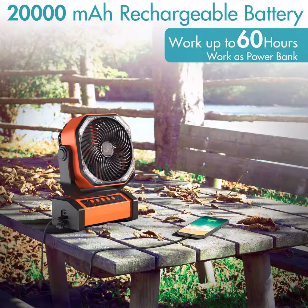 panergy 20000mAh Rechargeable Battery Jobsite Fan with Remote and Light, Auto-Oscillating, 4 Speeds, 4 Timers for Outdoors Use