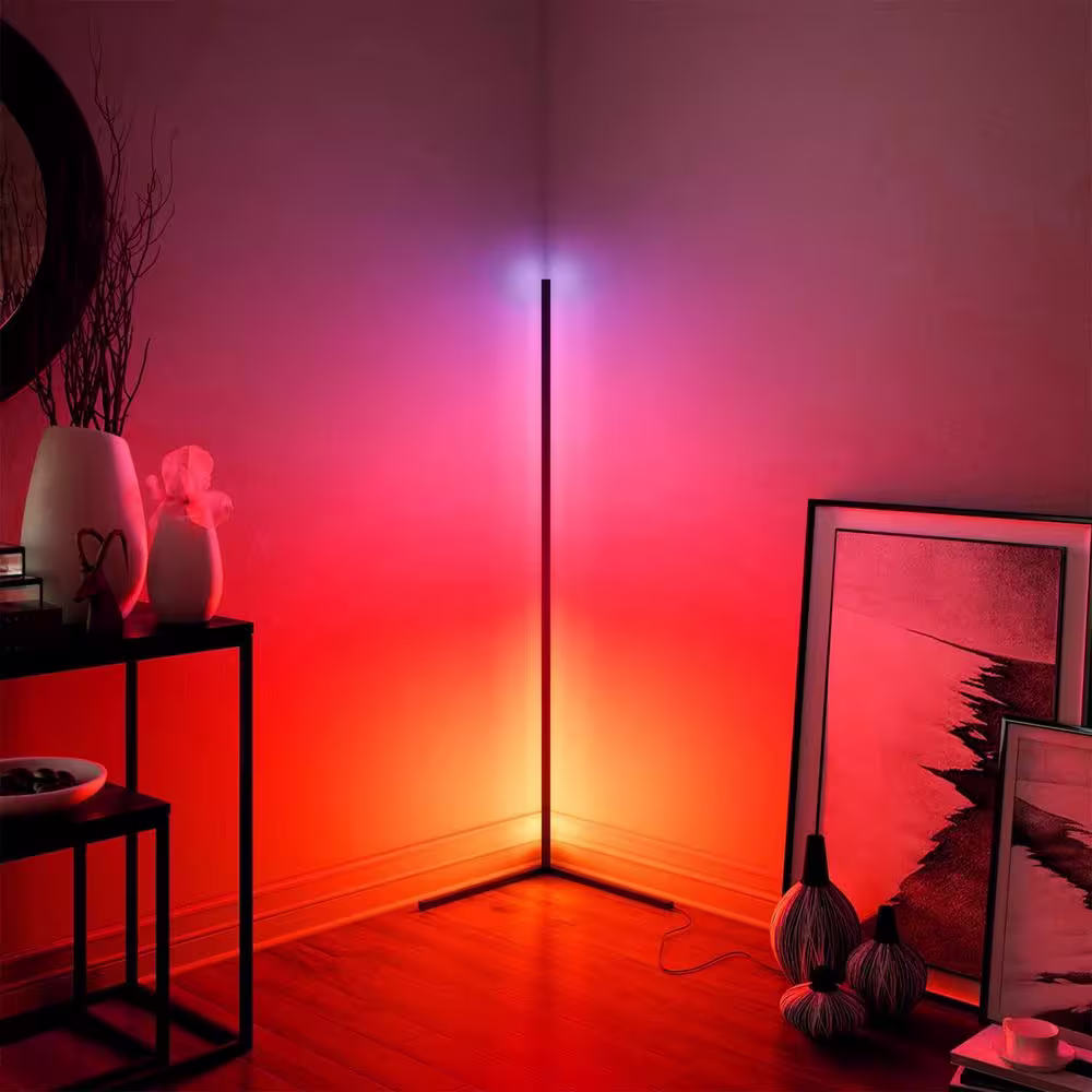 None 47 in. Modern Black LED Vertical Corner Floor Lamp Colorful Light