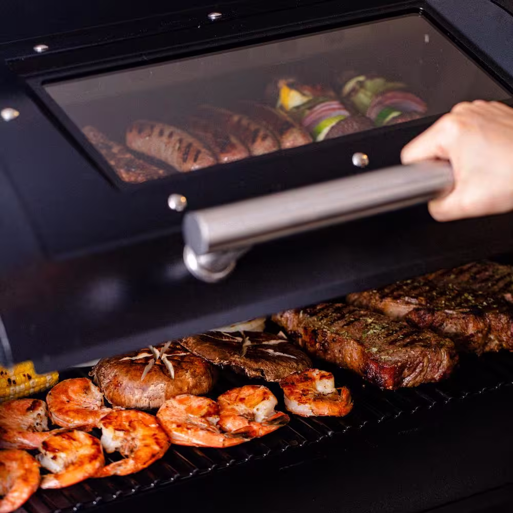 ASMOKE 700 sq. in. Skylights Wood Pellet Grill and Smoker with Smart Meat Thermometer in Black