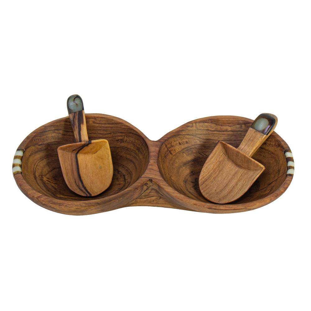 Global Crafts Rustic Olive Brown Tray with Two Shovel Scoops