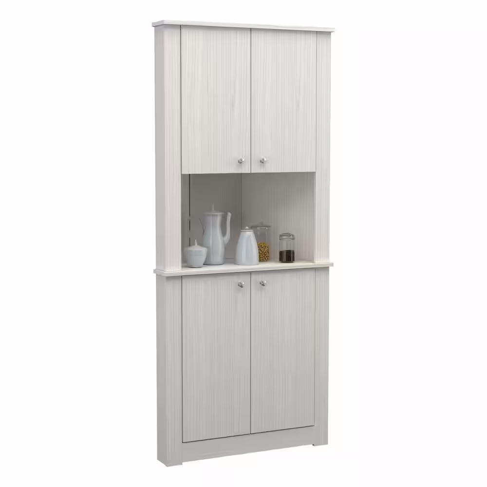 Inval 72.05 in. Washed Oak Wood 3-shelf Corner Bookcase