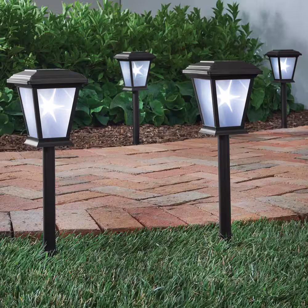 Hampton Bay Solar 15 Lumens Black Outdoor LED Unique 3D Star Pattern Path Light (4-Pack); Weather/Water/Rust Resistant