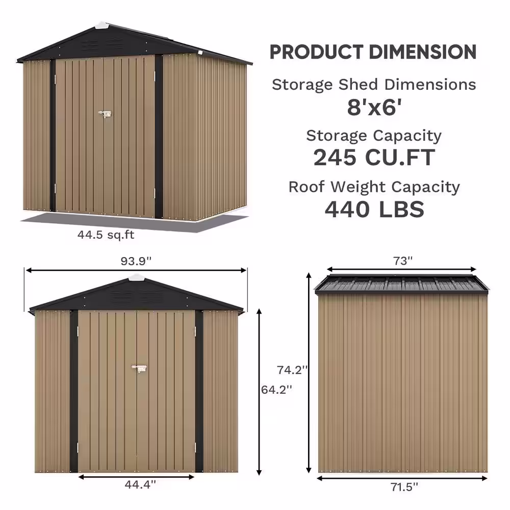None 8 ft. W x 6 ft. D Outdoor Storage Brown Metal Shed with Sloping Roof (45 sq. ft.)