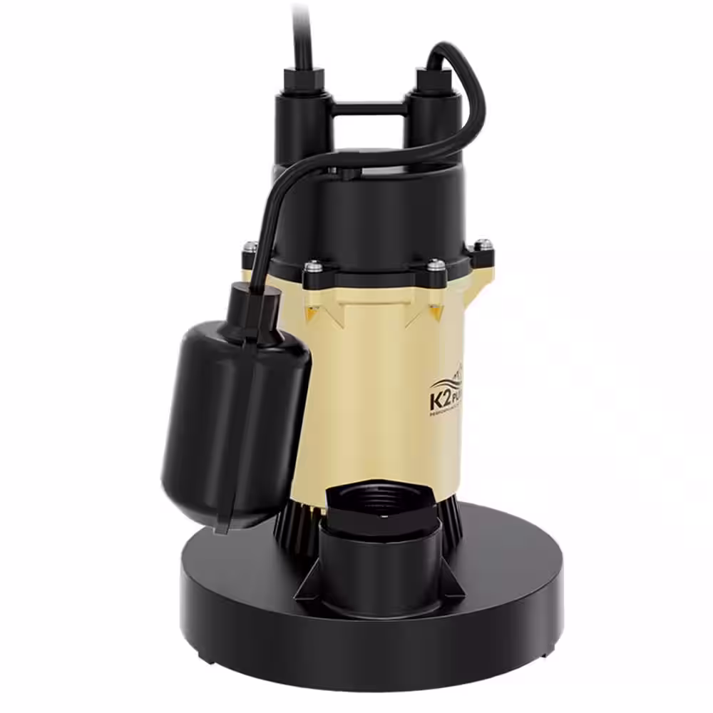 K2 1/2 HP Epoxy-Coated Aluminum and Thermoplastic Sump Pump with Tethered Switch