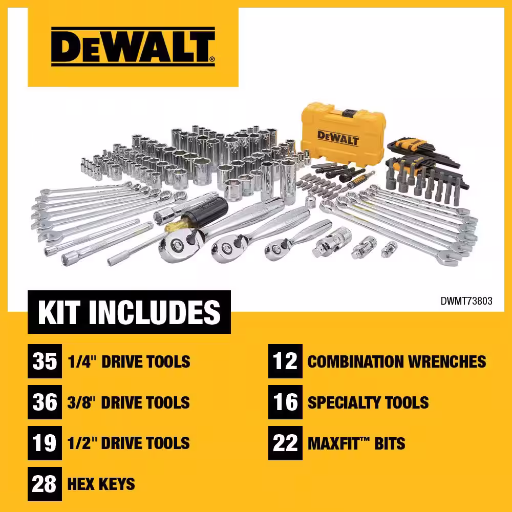 DEWALT 1/4 in., 3/8 in. and Â½ in. Drive Polished Chrome Mechanics Tool Set (168-Piece)