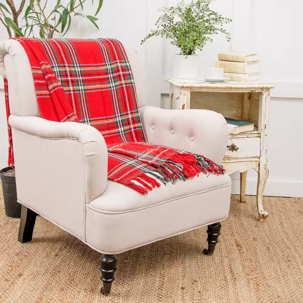 C&F Home Arlington Plaid Red Cotton Throw Blanket