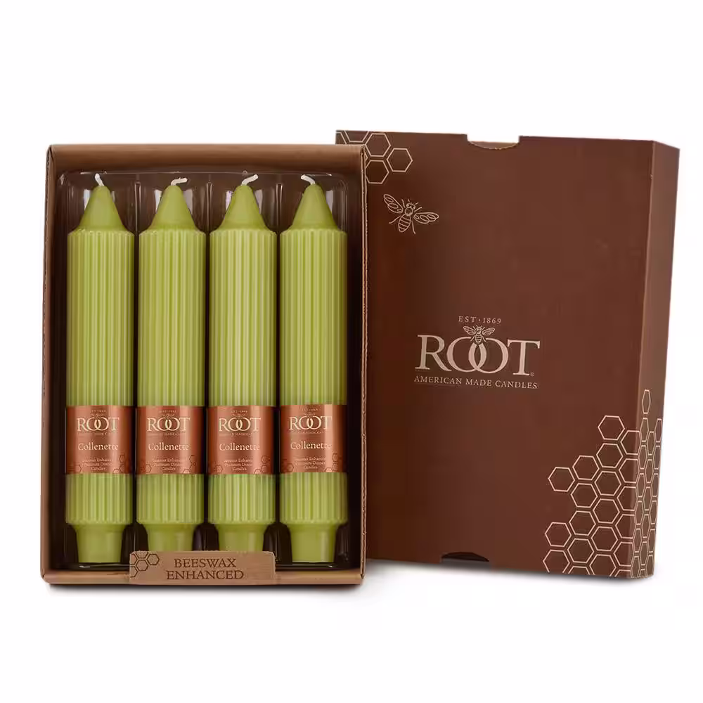 ROOT CANDLES Grecian Collenette 7 in. Willow Unscented Taper Candle (Set of 4)