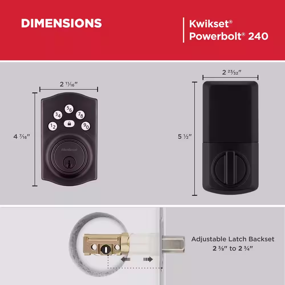 Kwikset Powerbolt 240 5-Button Keypad Venetian Bronze Traditional Electronic Deadbolt Door Lock