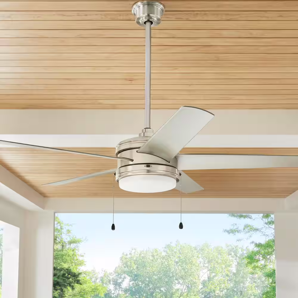 Home Decorators Collection Portwood 60 in. LED Indoor/Outdoor Brushed Nickel Ceiling Fan