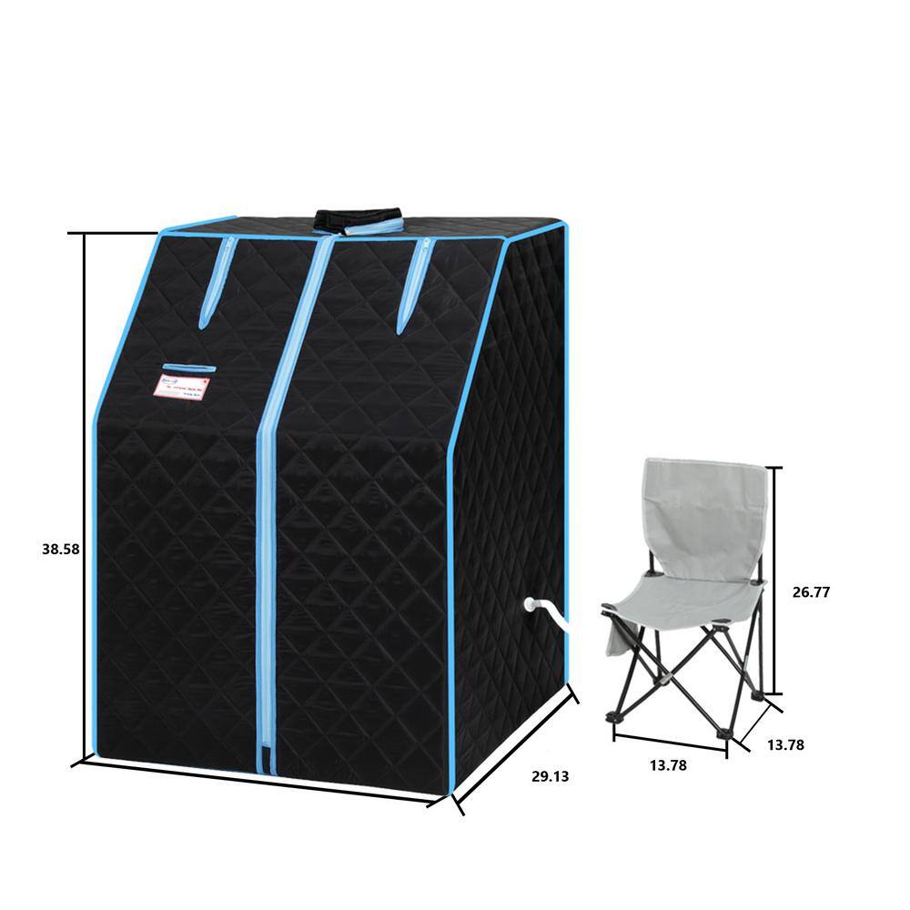 Tidoin 1-Person Black Steam Sauna with Sauna Tent Unit, Remote Controller, Steam Generator, Mat Board and Foldable Chair