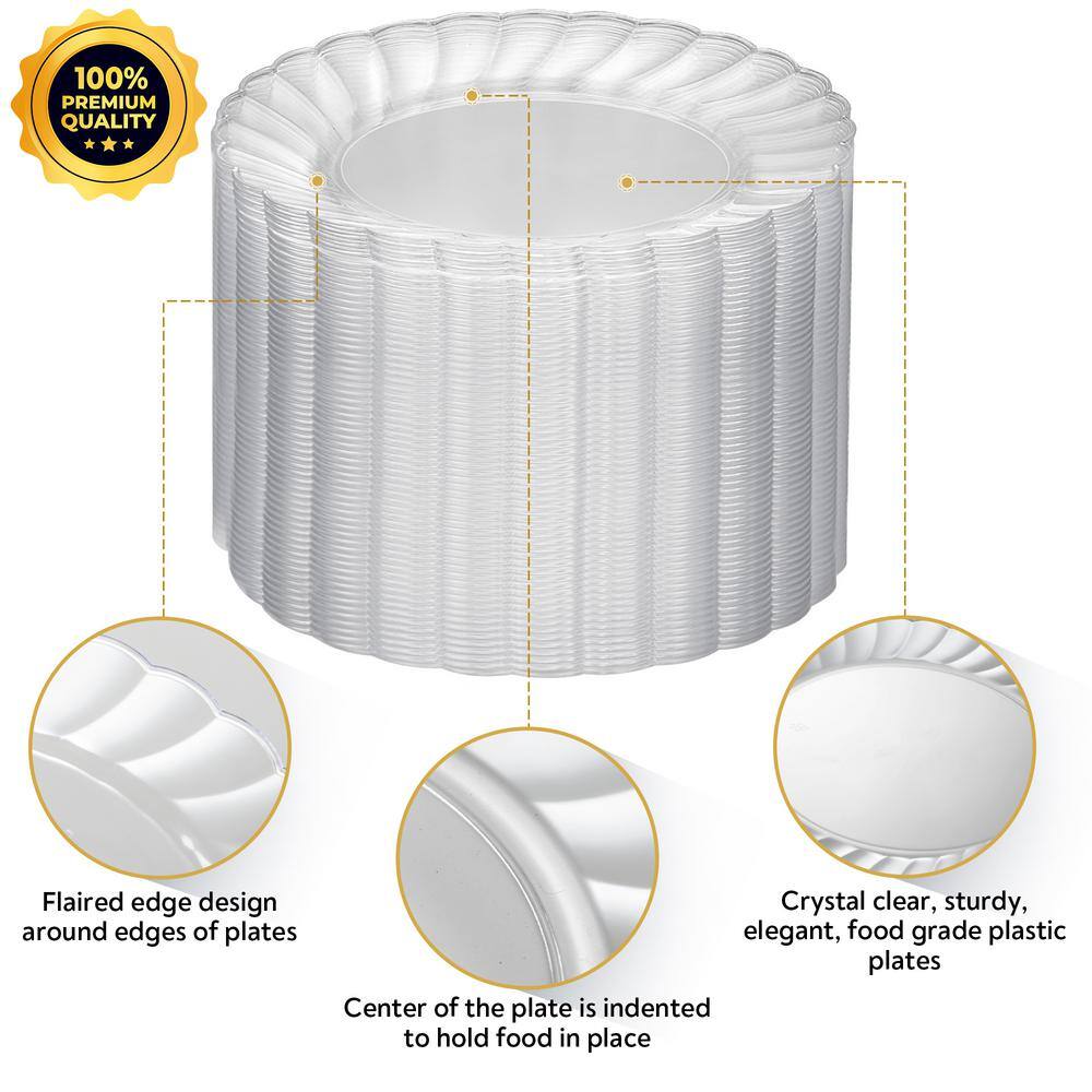 None 6 in. Scalloped Edge Clear Disposable Plastic Dessert Appetizer Plates (100/Pack)