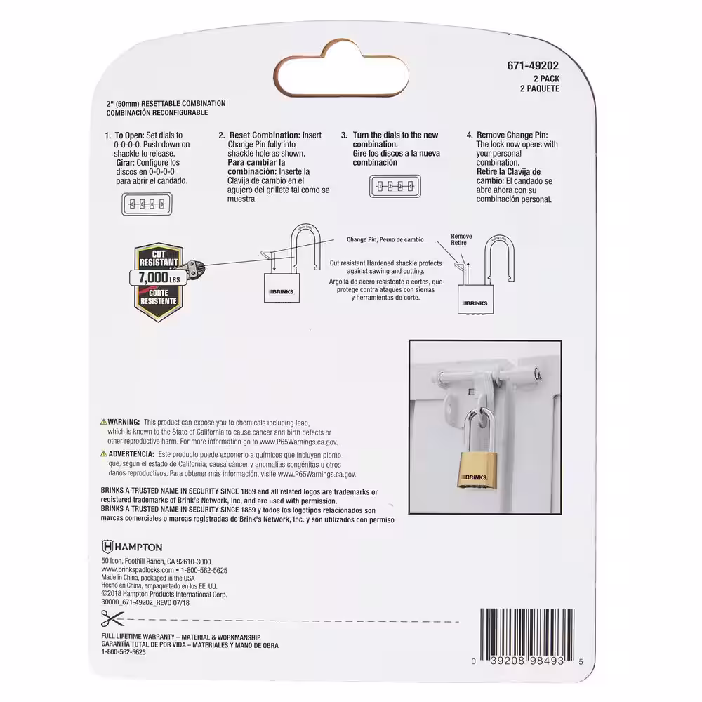 Brinks 2 in. Resettable Combination Padlock (2-Pack)