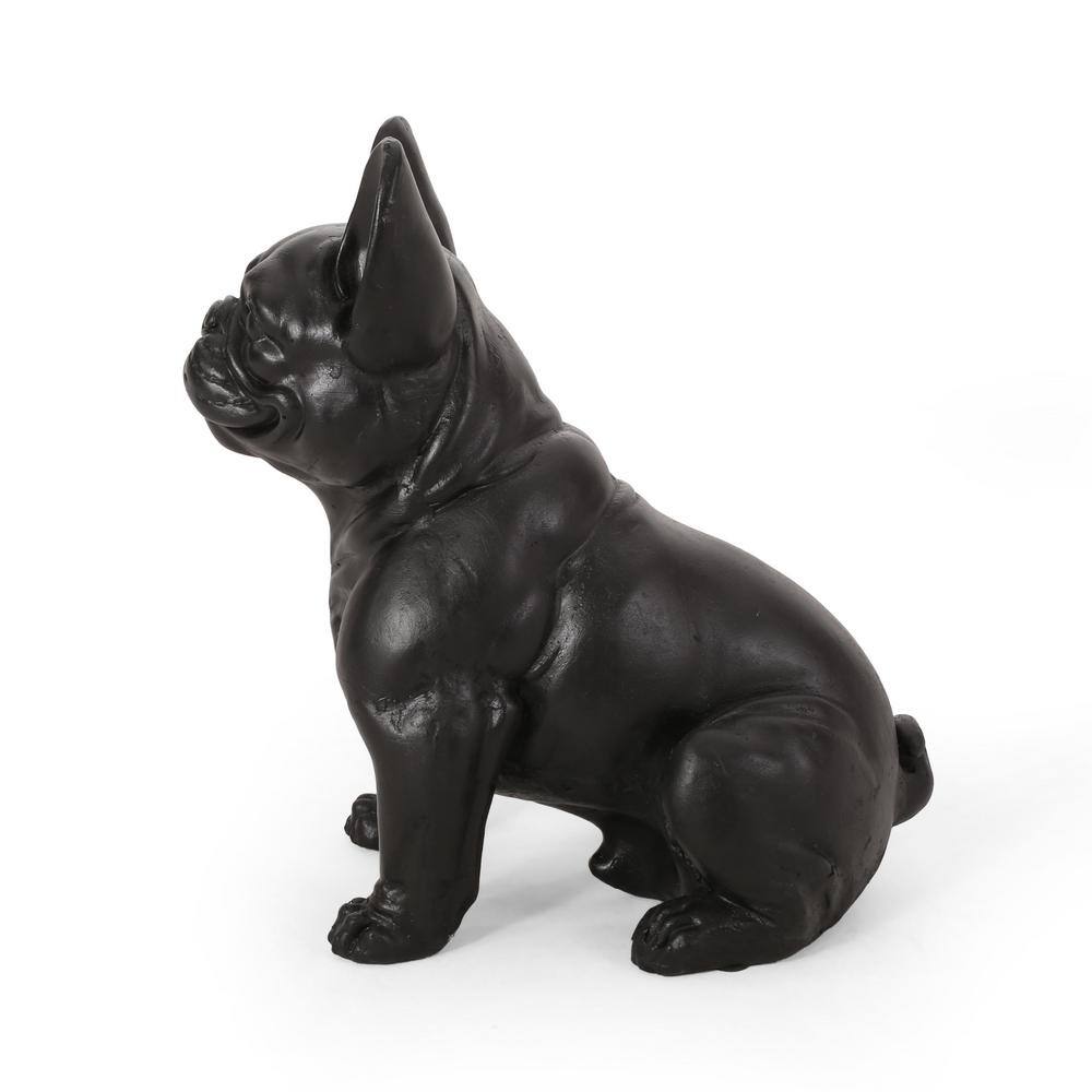 Noble House Delamore 16 in. Matte Black French Bulldog Garden Statue