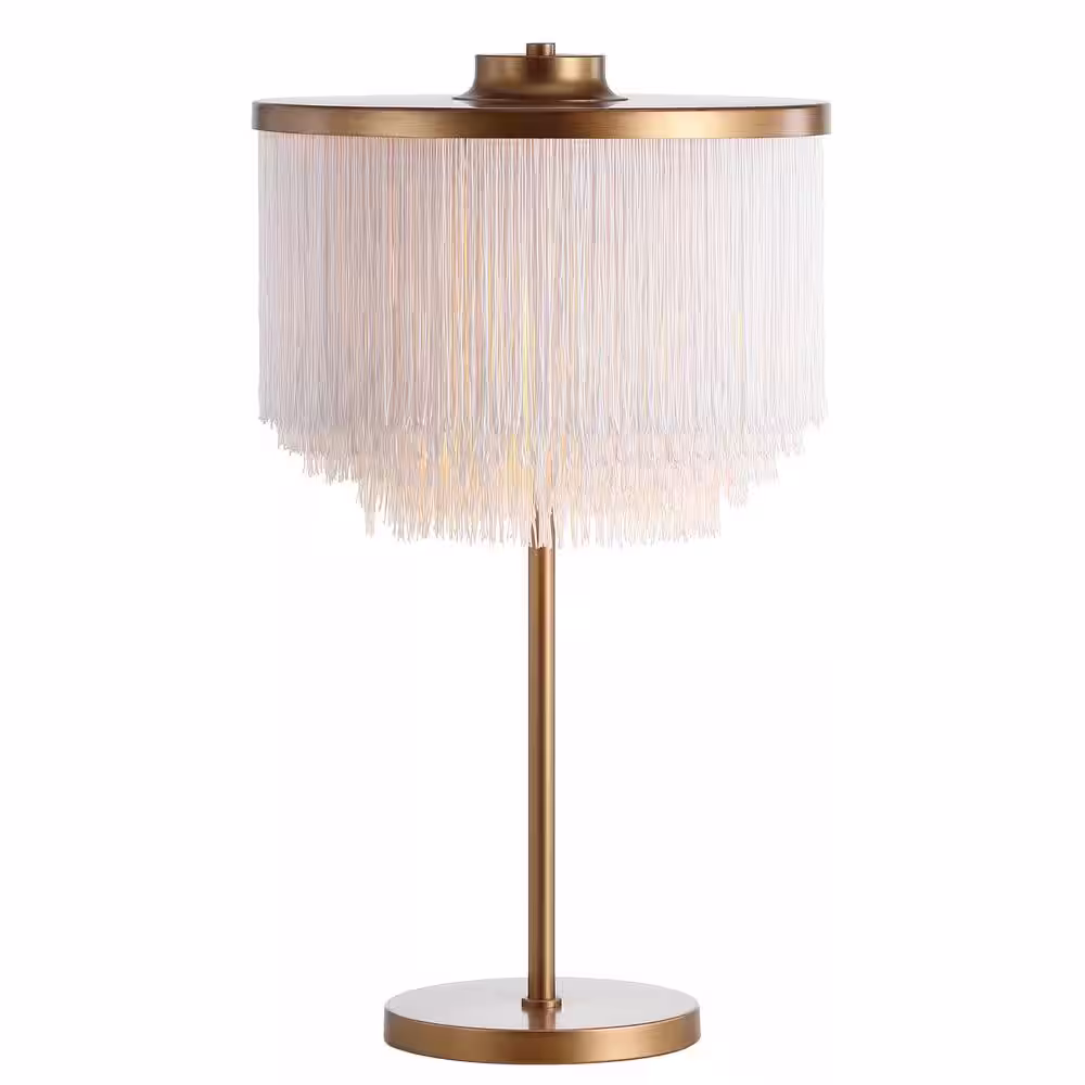 JONATHAN Y Coco 27.5 in. Gold/White Fringed/Metal LED Table Lamp