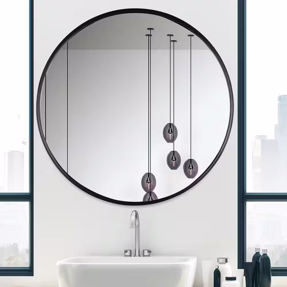 Mirrorize Canada 34 in. DIA Black Metal Framed Round Large Mirror