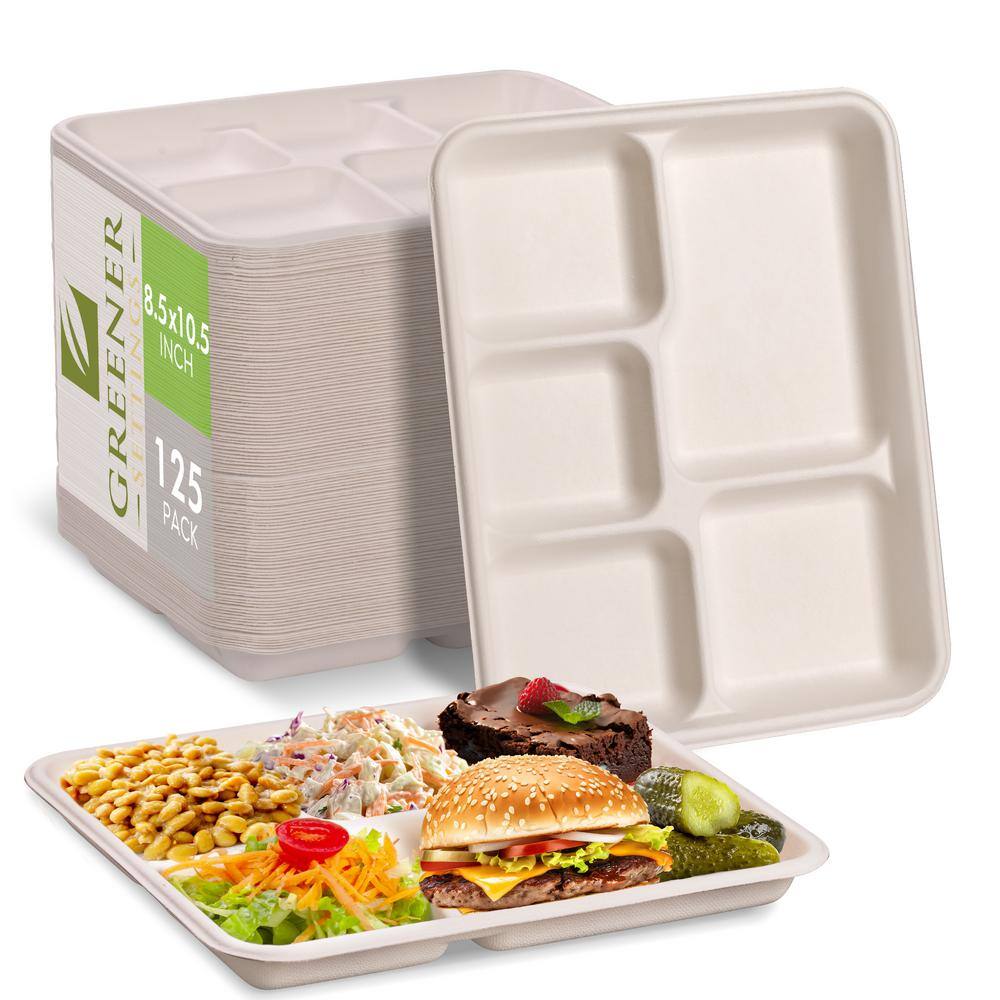 None 10.5 in. Unbleached Compostable Disposable Paper 5-Section Plate [125/Pack, 8-Packs/Carton]