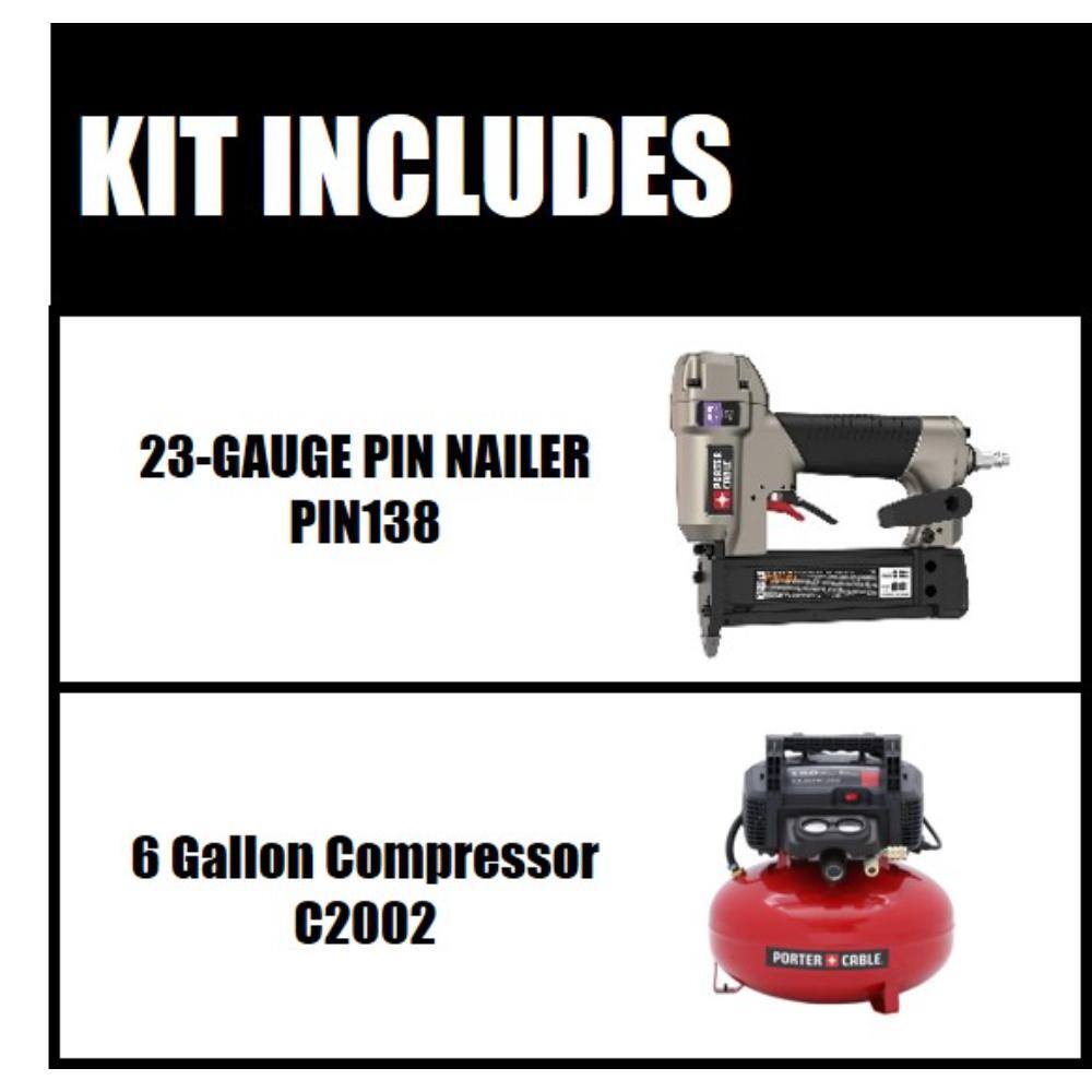 Porter-Cable 6 Gal. 150 PSI Portable Electric Air Compressor and Pneumatic 23-Gauge 1-3/8 in. Pin Nailer