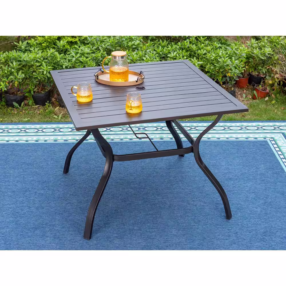 None 5-Piece Metal Outdoor Patio Dining Set with Elegant Stackable Chairs