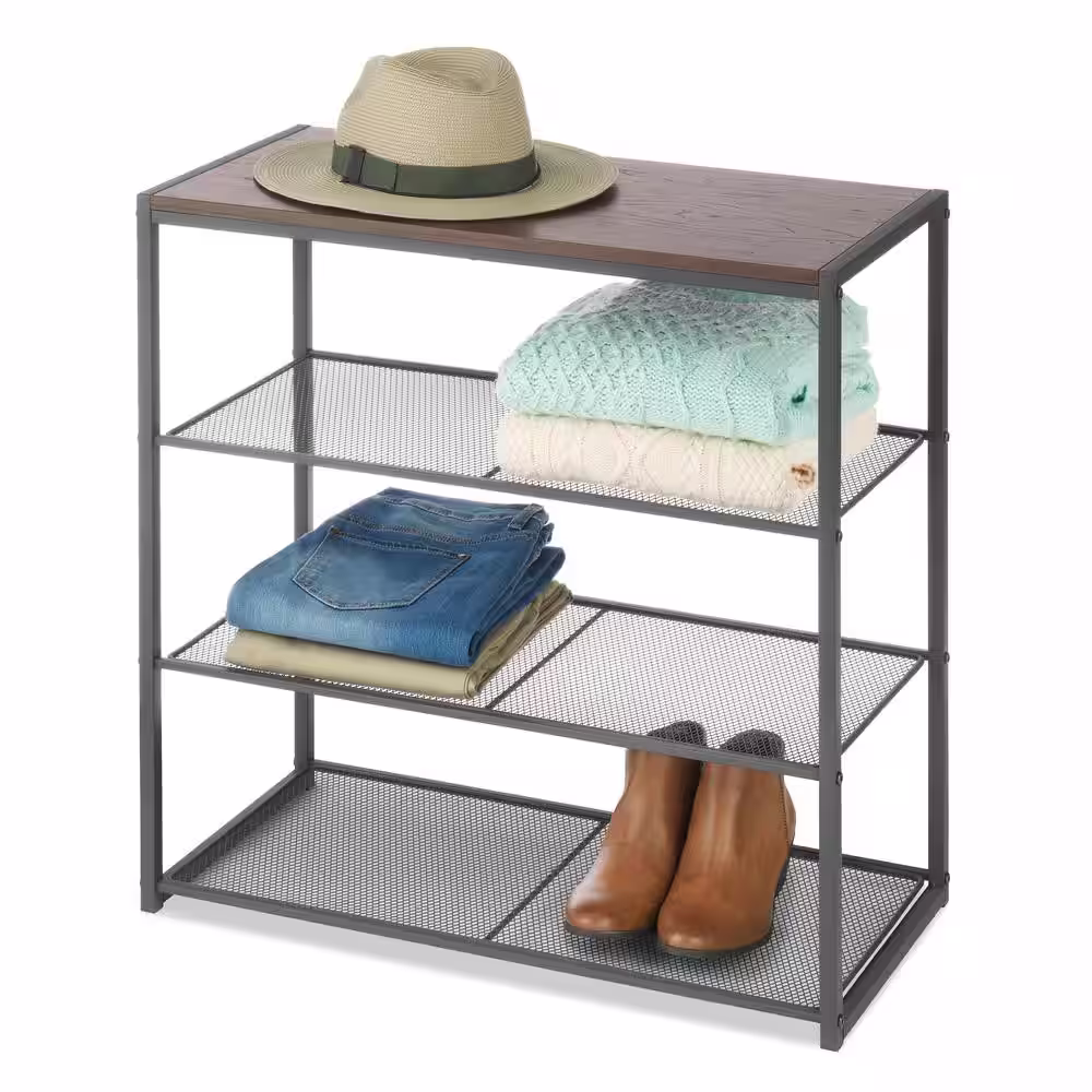 Whitmor Gray 4-Tier Steel Shelving Unit (25 in. W x 25 in. H x 12 in. D)