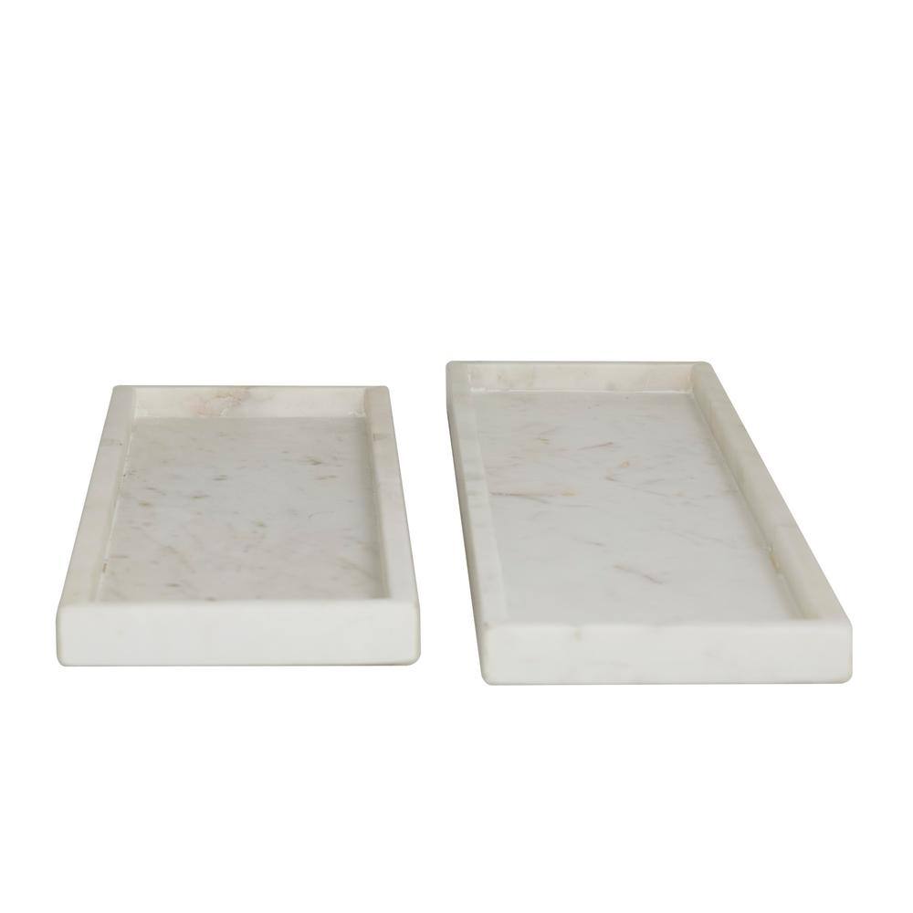 CosmoLiving by Cosmopolitan White Marble Decorative Tray with Raised Border (Set of 2)