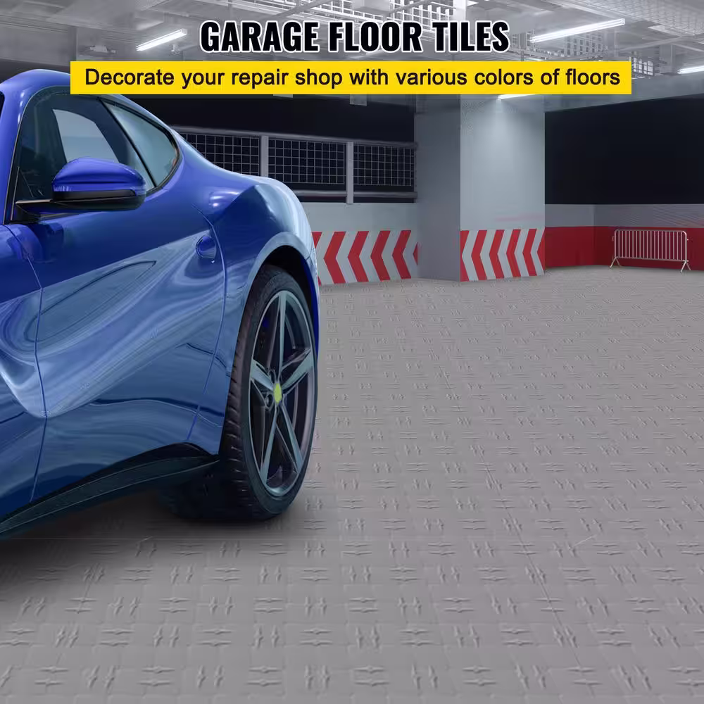 VEVOR Garage Tiles Interlocking 1 ft. W x 1 ft. L Silver Garage Floor Covering Tile 25 pcs Polypropylene Garage Flooring Tiles
