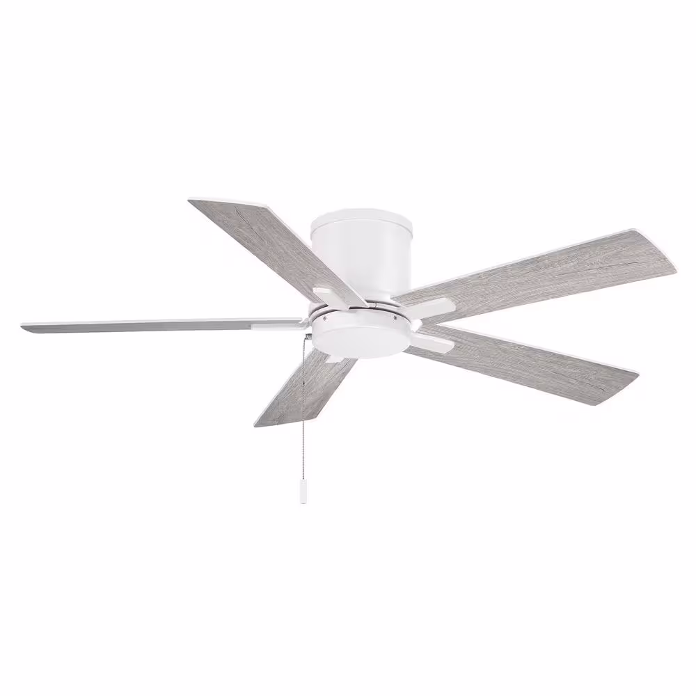 Hampton Bay Grantway 48 in. Indoor/Outdoor Matte White Flush Mount Ceiling Fan with Pull Chain Included