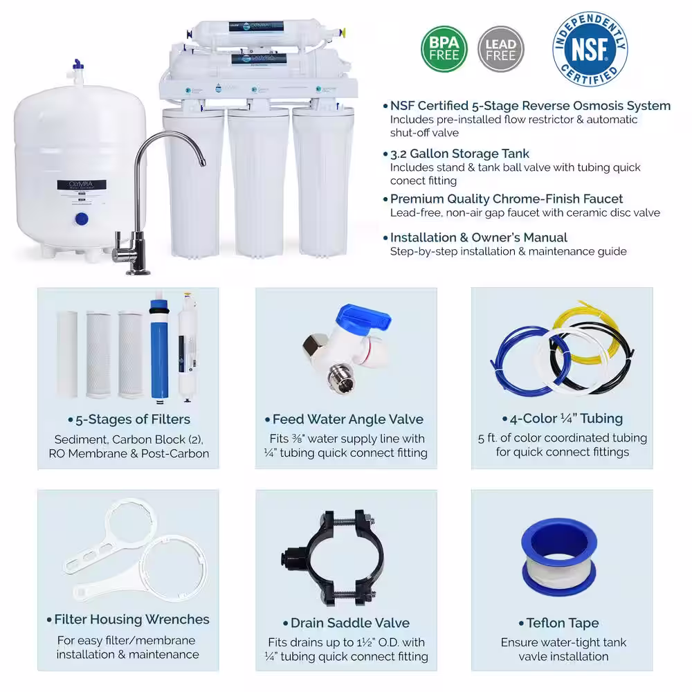 Olympia Water Systems 5-Stage Under-Sink Reverse Osmosis Water Filtration System with 50 GPD Membrane