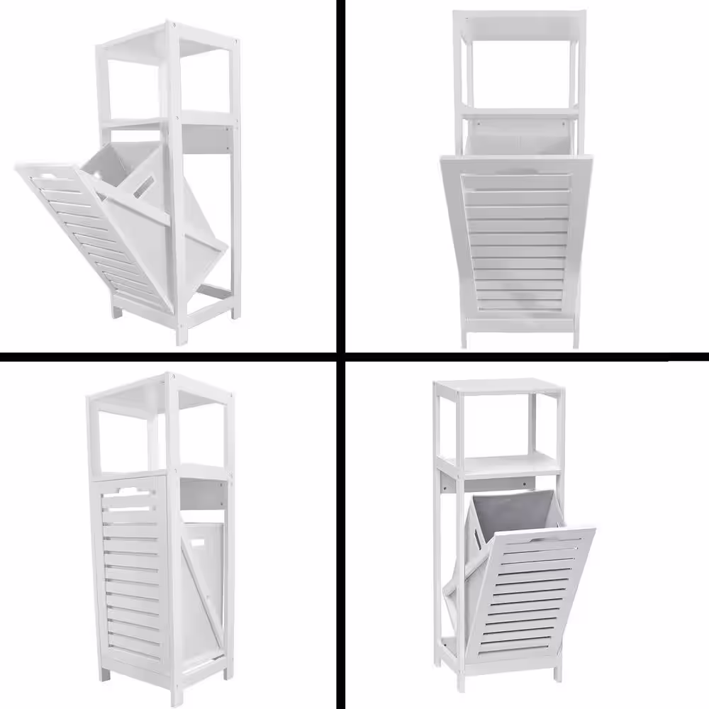 None Miami 14.4 in. W Tilt-Out Laundry Linen Hamper Cabinet in White Color