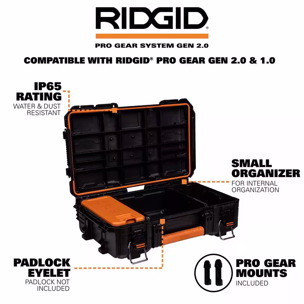 RIDGID 2.0 Pro Gear System Rolling Tool Box and 22 in. Tool Box and Tool Case and Compact Organizer