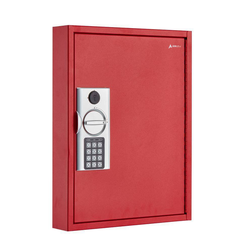 AdirOffice 60-Key Steel Heavy-Duty Digital Lock Key Cabinet, Red with 100-Key Tags