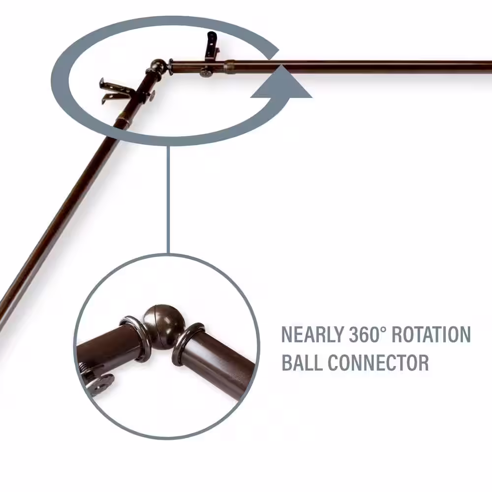 Rod Desyne Adora 78 in. - 144 in. Bay Window Double Curtain Rod in Cocoa with Finial