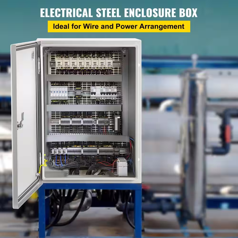 VEVOR 1536 cu.in. Electrical Enclosure NENA 4X IP66 Wall Mount Junction Box 16 in. x 12 in. x 8 in. Carbon Steel Screw Cover