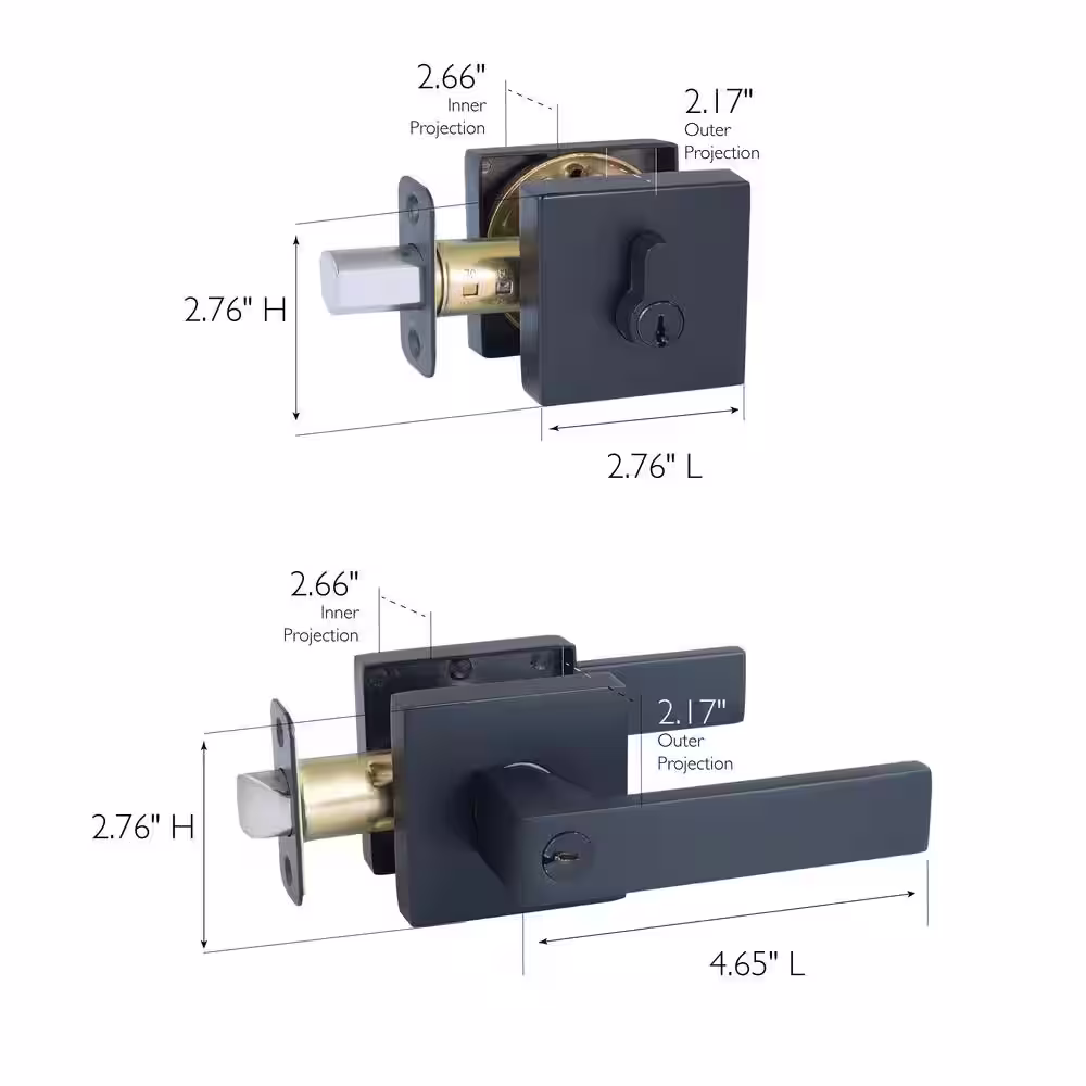 Design House Karsen Contemporary Matte Black Entry Door Lever and Single Cylinder Deadbolt