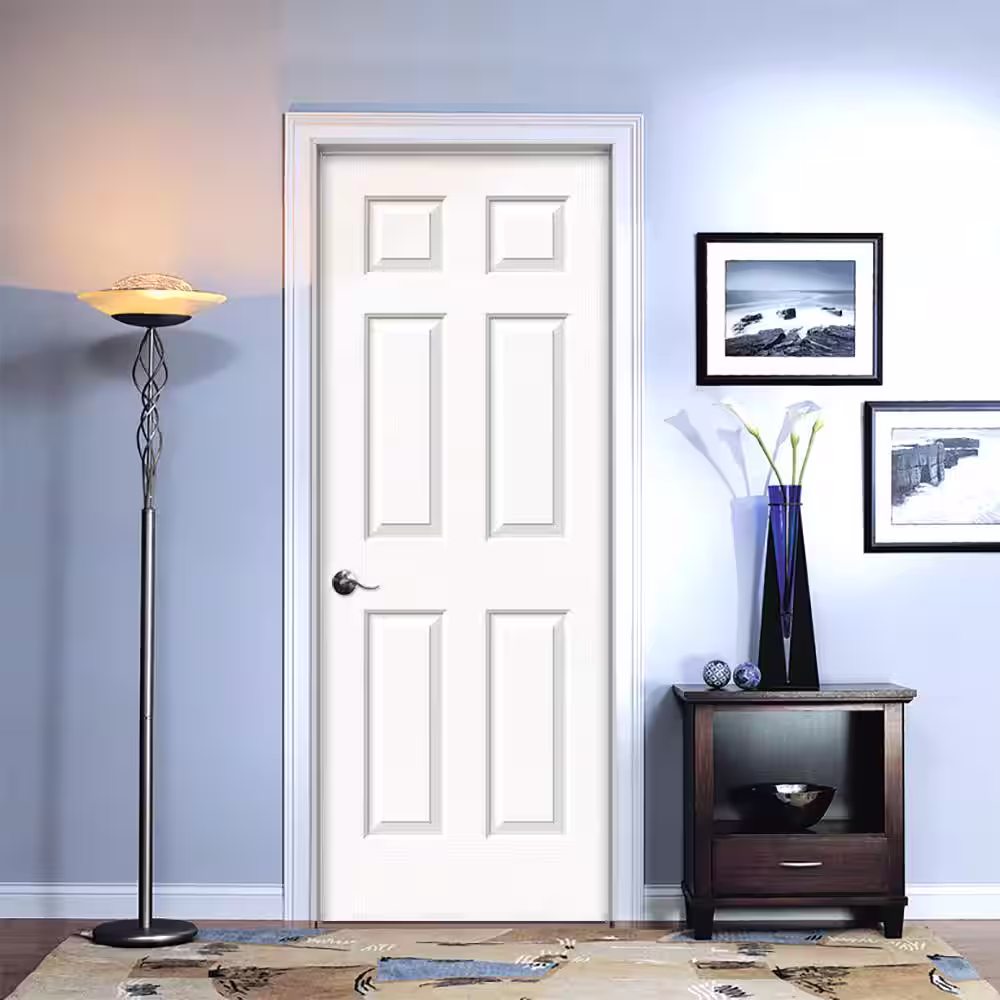 JELD-WEN Woodgrain 6-Panel Primed Composite Molded Single Prehung Interior Door with Flat Jambs