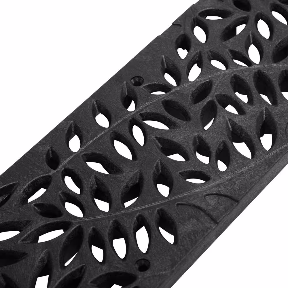 NDS Spee-D Channel Drain Grate, 4-7/16 in. wide X 2 ft. long, Decorative Botanical Design, Black Plastic
