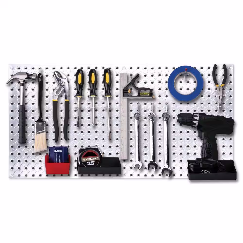 Knape & Vogt 16 in. x 32 in. Diamond Plate Galvanized Steel Pegboard