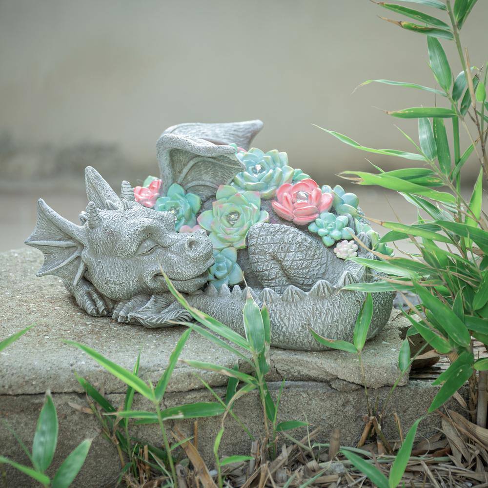 None 9.5 in. L Sleeping Dragon Statue with Solar LED Lights, Dragon Sculpture Outdoor Decor for Garden, Patio, Pawn